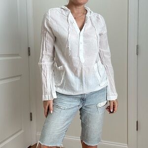 Cotton Hooded Pullover Long Sleeve Top